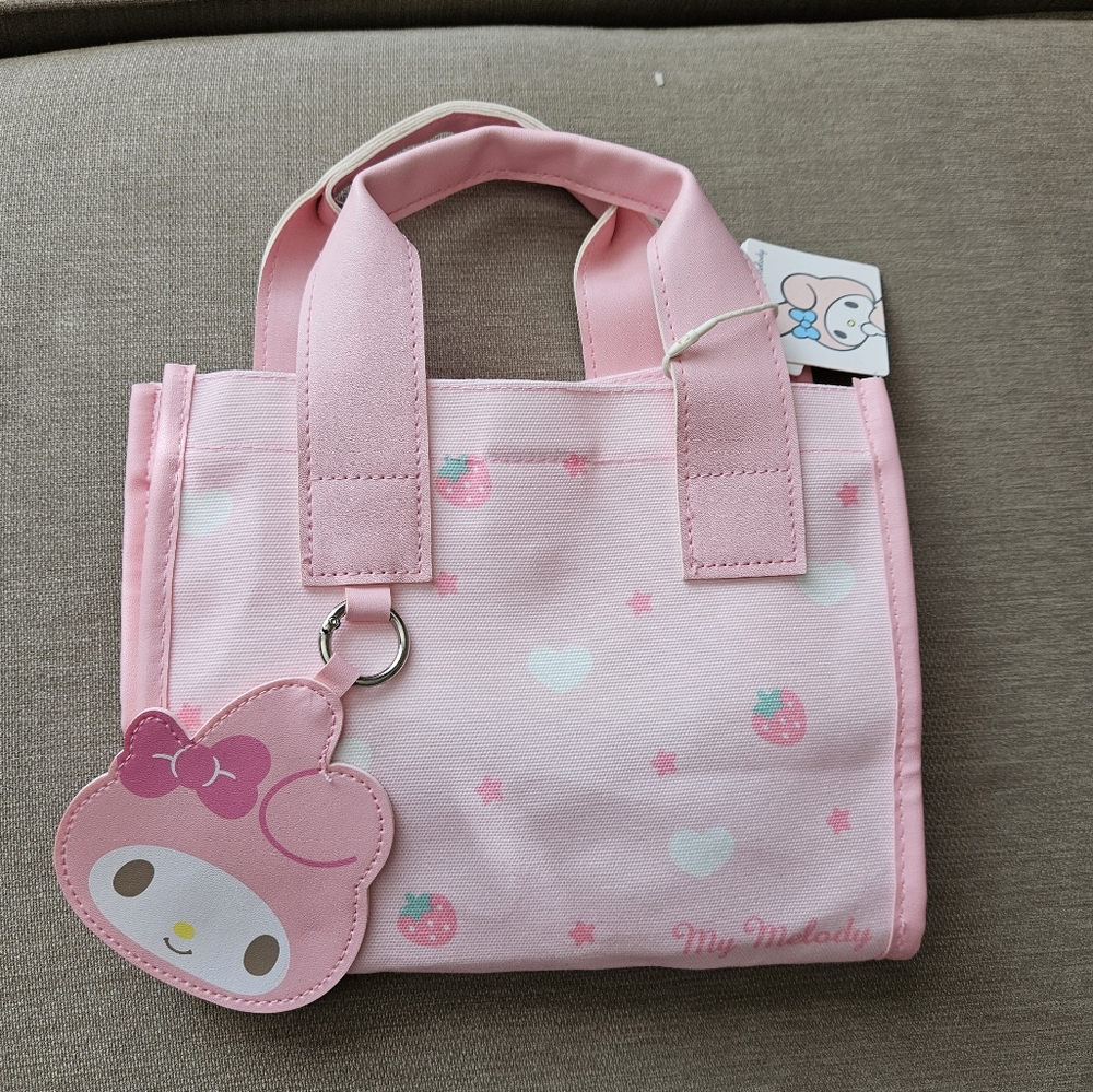 Sanrio my melody lunch bag pink strawberry square Miniso